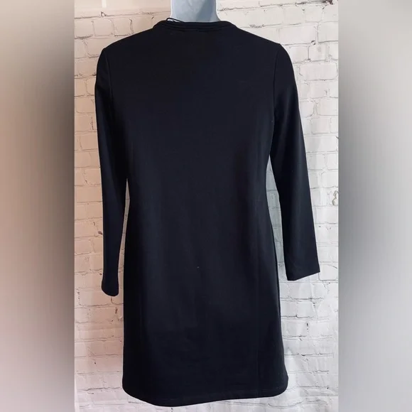 NWT DKNY Ling Sleeve Sweatshirt Dress.  Black With Chest Logo.  Size Large. - Picture 3 of 8